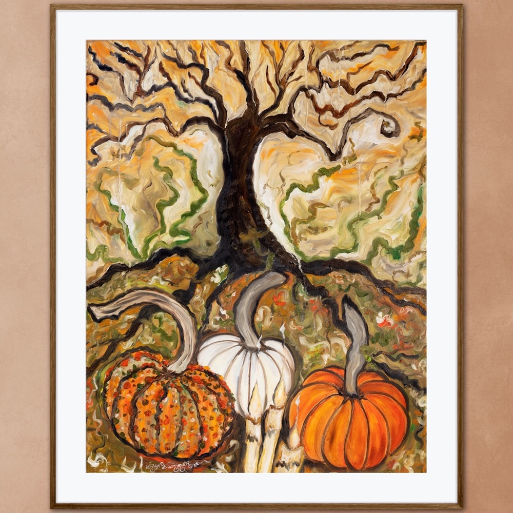 Pumpkin Patch Art Print Oil Painting Halloween gothic witchy autumn fall decor - Picture 1 of 10